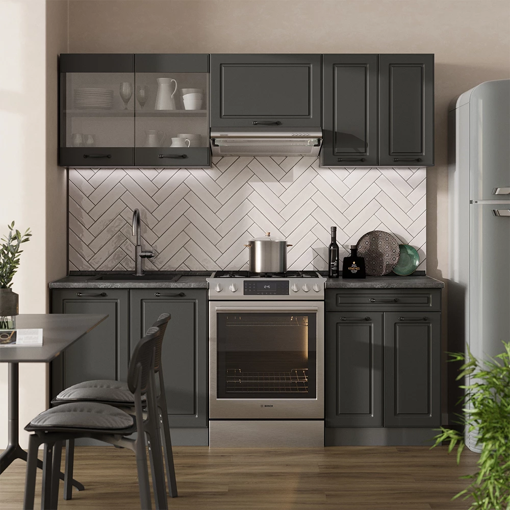 Vicco Kitchenette Casă de țară antracit/antracit 200cm, AP Antracit, R-Line