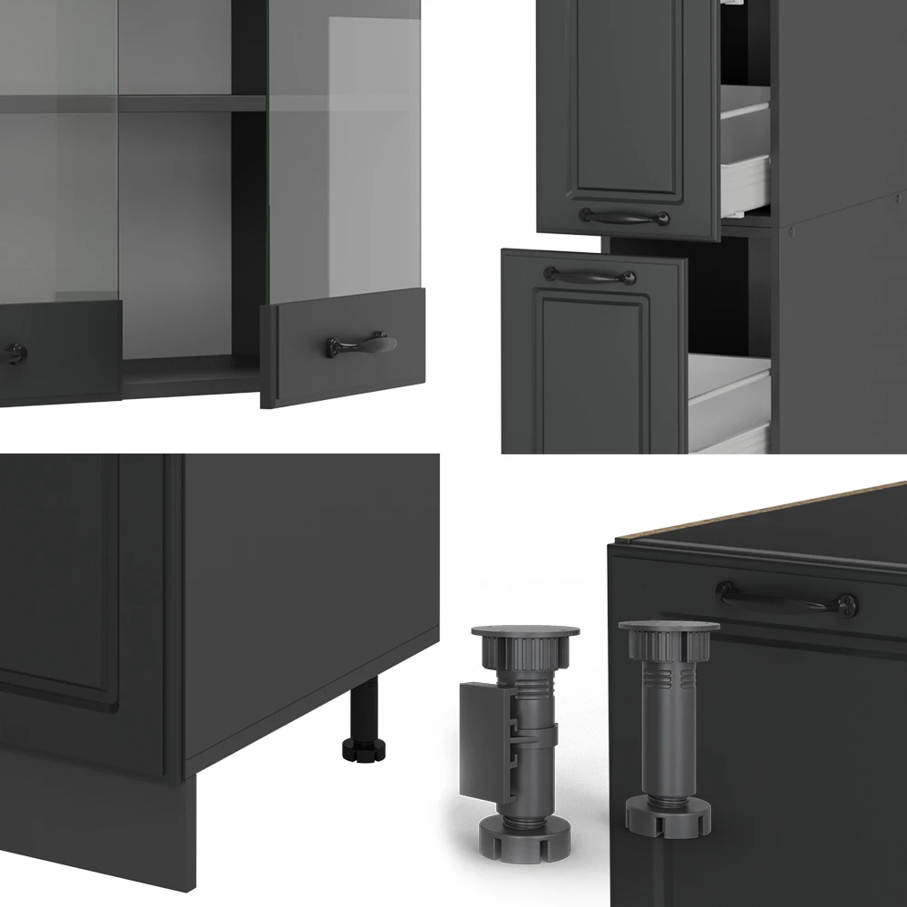 Close-up of Complete keuken in Antraciet landhuis/antraciet, showing texture/details