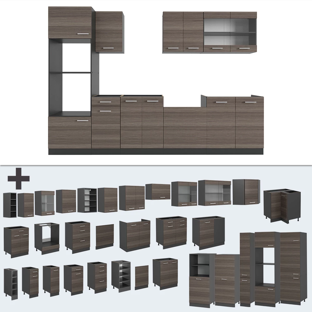 Close-up of Complete keukeneenheid in Edel grijs, showing design and surface details