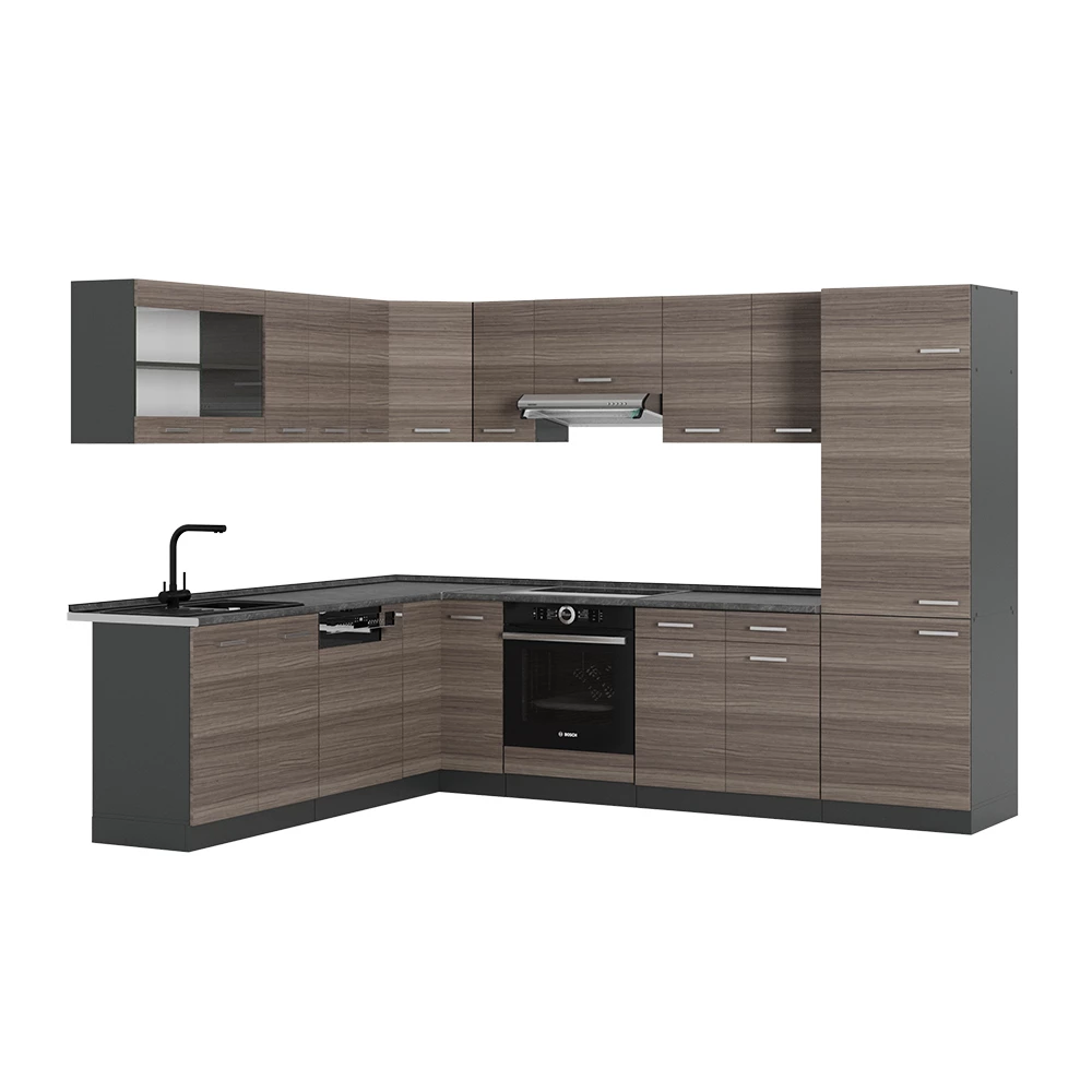 Cuisine en angle en Gris noble/Anthracite sur fond blanc