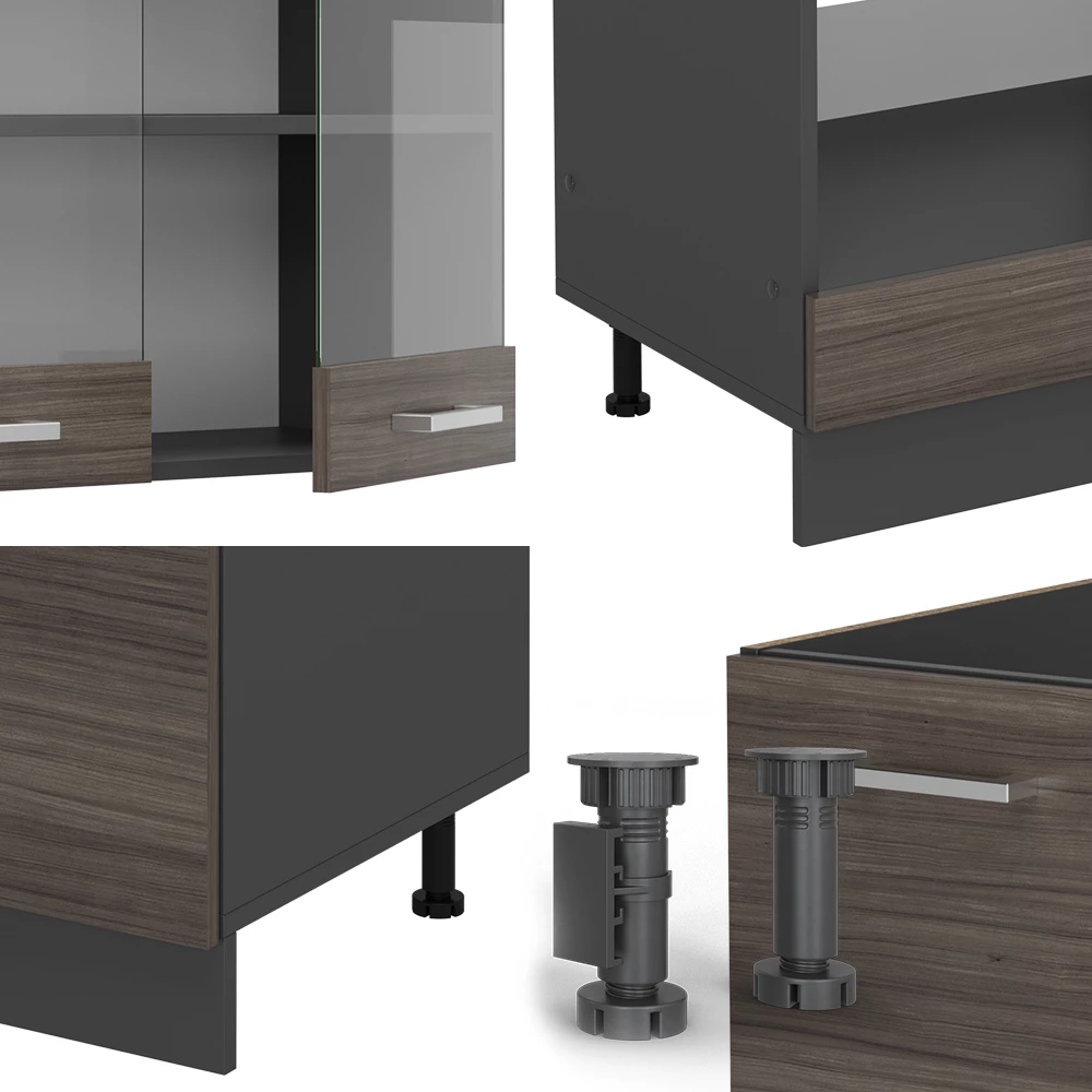 Gros plan de Cuisine en angle en Gris noble/Anthracite, montrant la texture/les détails