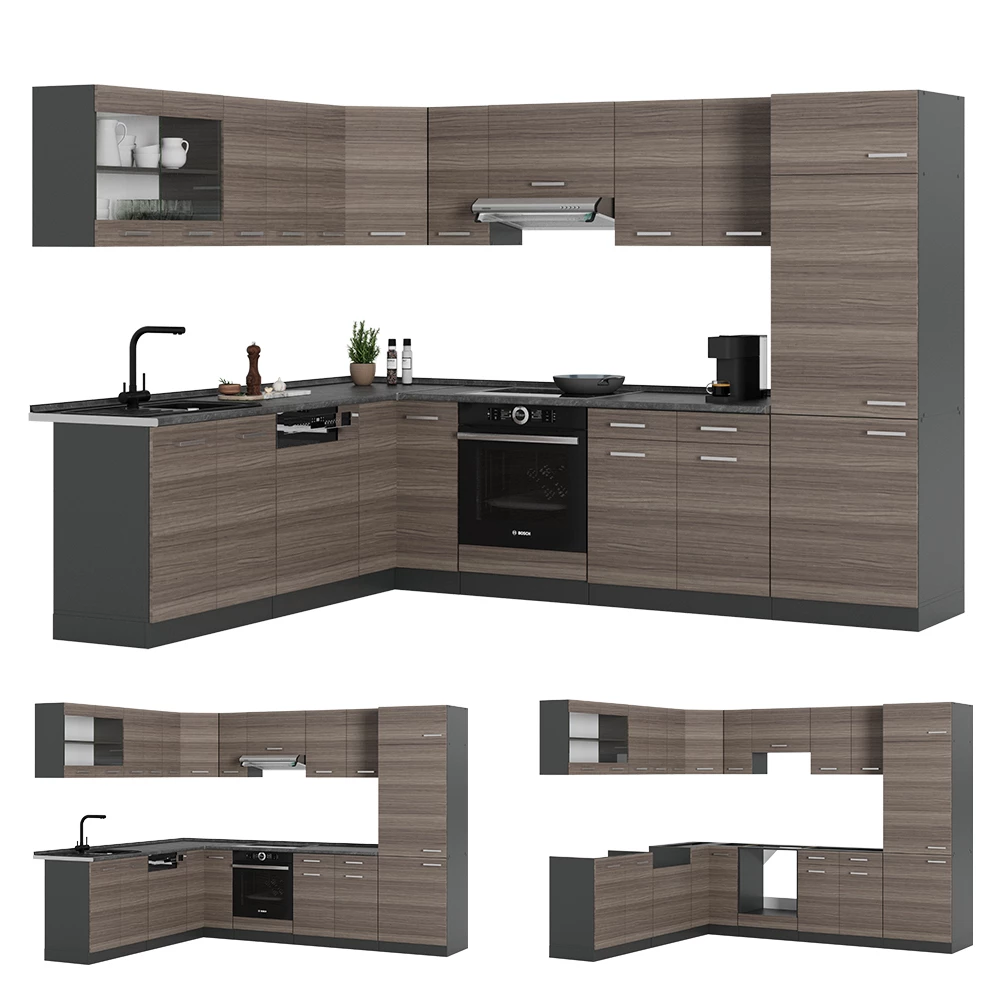 Cuisine en angle R-Line Noir Béton/Anthracite 287x60cm PT Anthracite