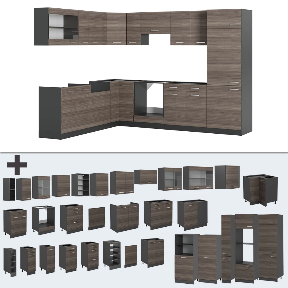 Gros plan de Cuisine en angle en Gris noble/Anthracite, montrant le design et les détails de surface