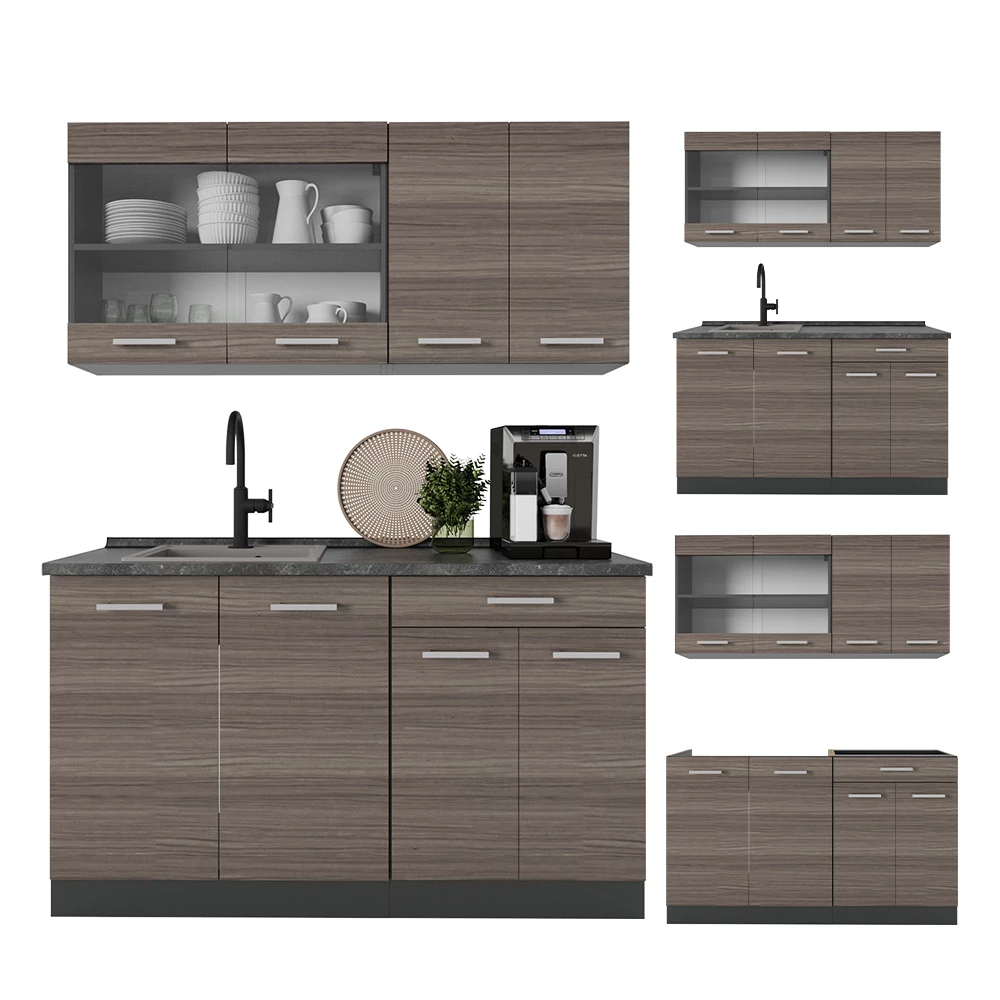 Eenpersoonskeuken in Edel grijs on white background with decorative elements