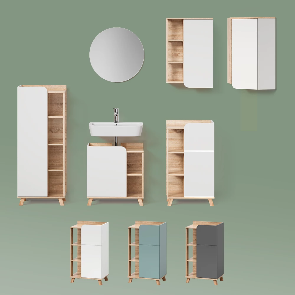 Midischrank Marano Sonoma/Weiß 50 x 128 cm mit Tür und offenen Fächern livinity®