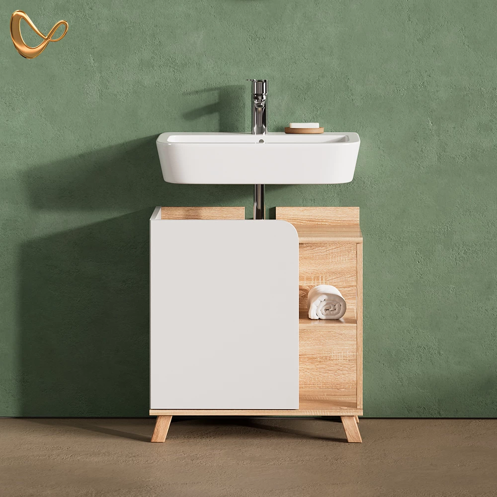 Waschbeckenunterschrank Marano Sonoma/Weiß 60 x 65 cm mit Tür und offenen Fächern livinity®