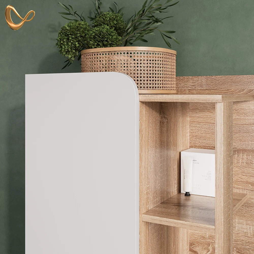 Nahaufnahme von Midischrank in Sonoma/Weiß, zeigt Design- und Oberflächendetails