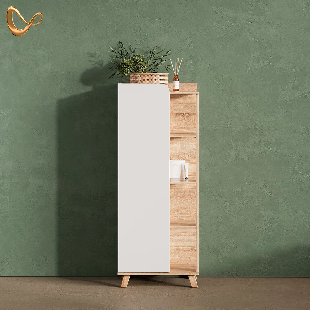 Midischrank Marano Sonoma/Weiß 50 x 128 cm mit Tür und offenen Fächern livinity®