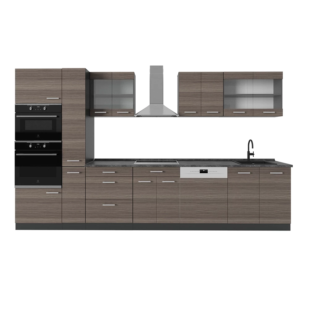 Cocina completa en Gris noble/antracita sobre fondo blanco