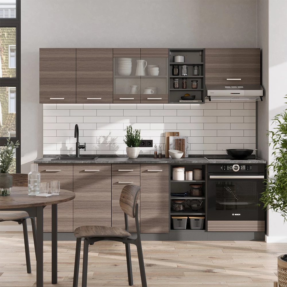 Vicco Kitchenette Gri nobil/antracite 240cm, AP Marmură, R-Line