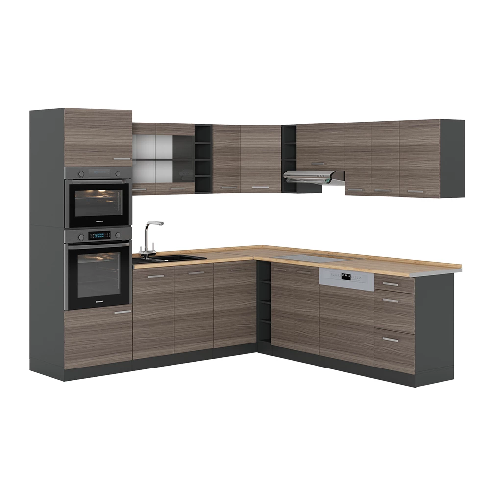 Vicco Bucătărie de colț Gri nobil/antracite 237x60 cmfara blat, R-Line