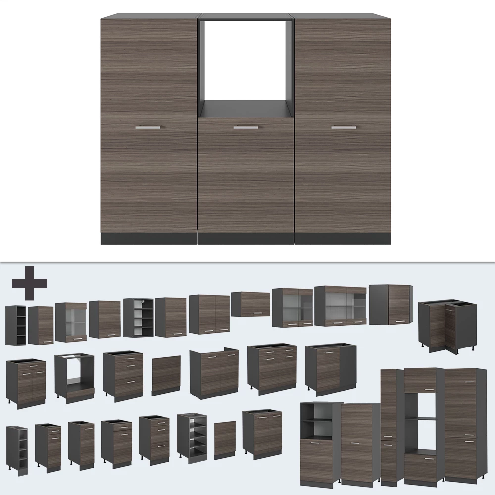Nahaufnahme von Küchenblock in Edelgrau/Anthrazit, zeigt Design- und Oberflächendetails