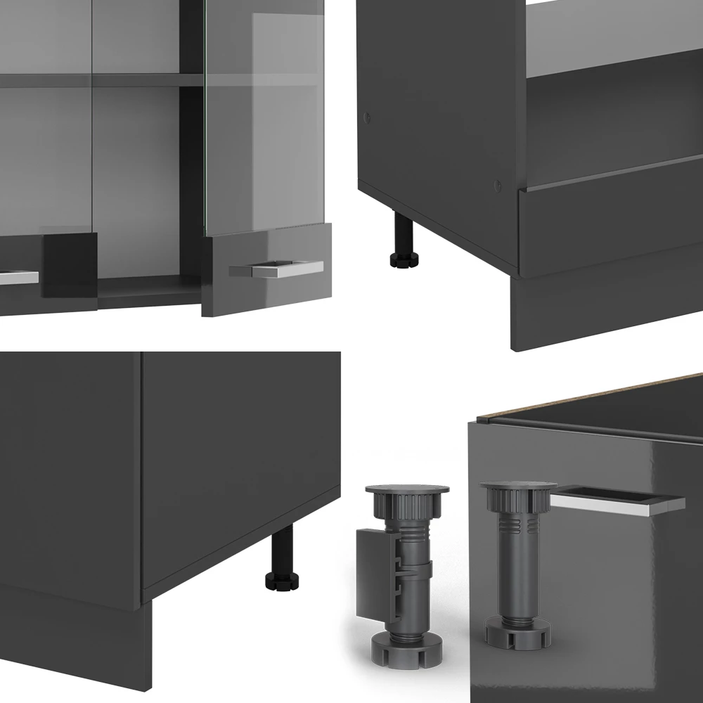 Gros plan de Cuisine en angle en Anthracite brillant/anthracite, montrant la texture/les détails