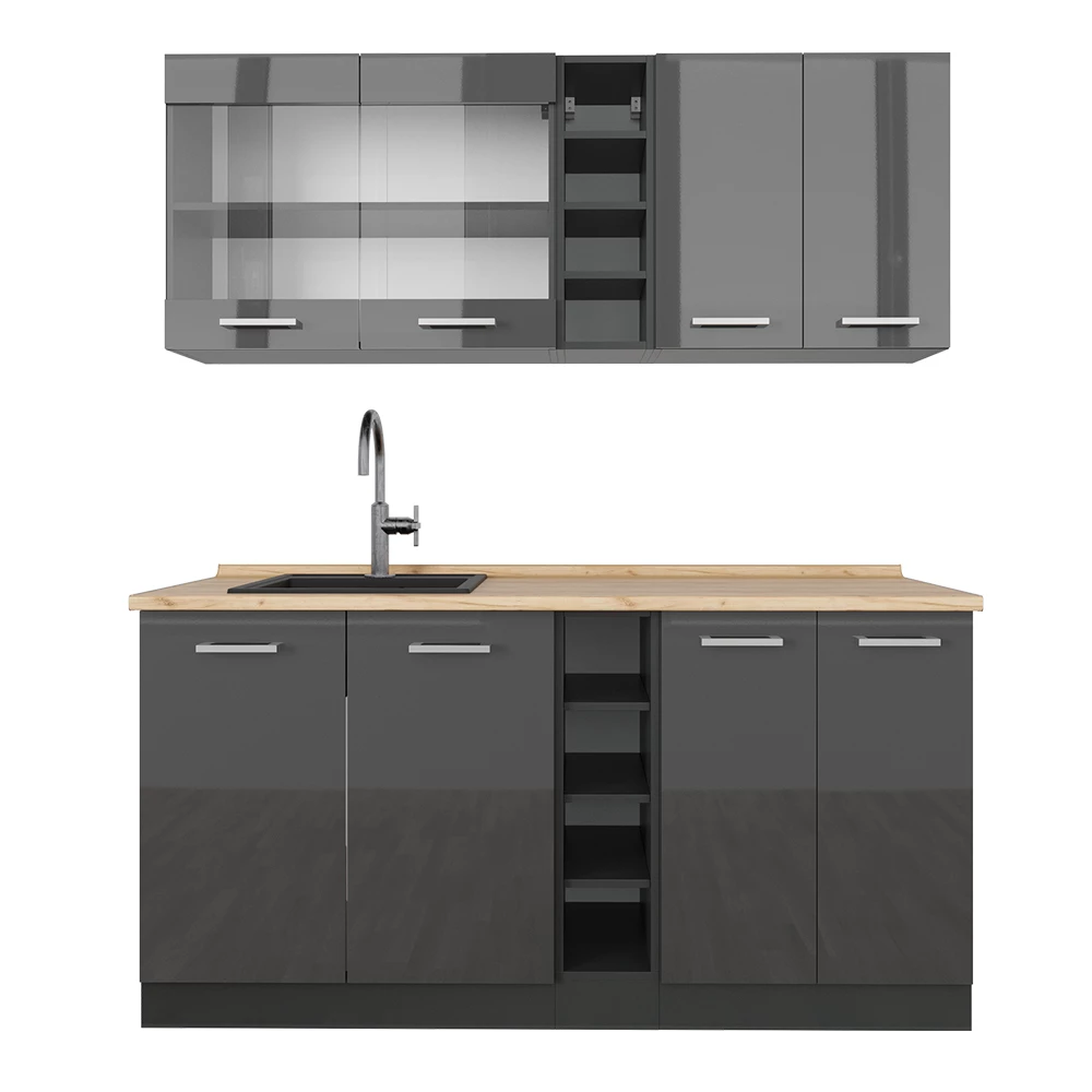 Vicco Enotna kuhinja Antracit visok sijaj/antracit 160 cm brez delovne plošče, R-Line