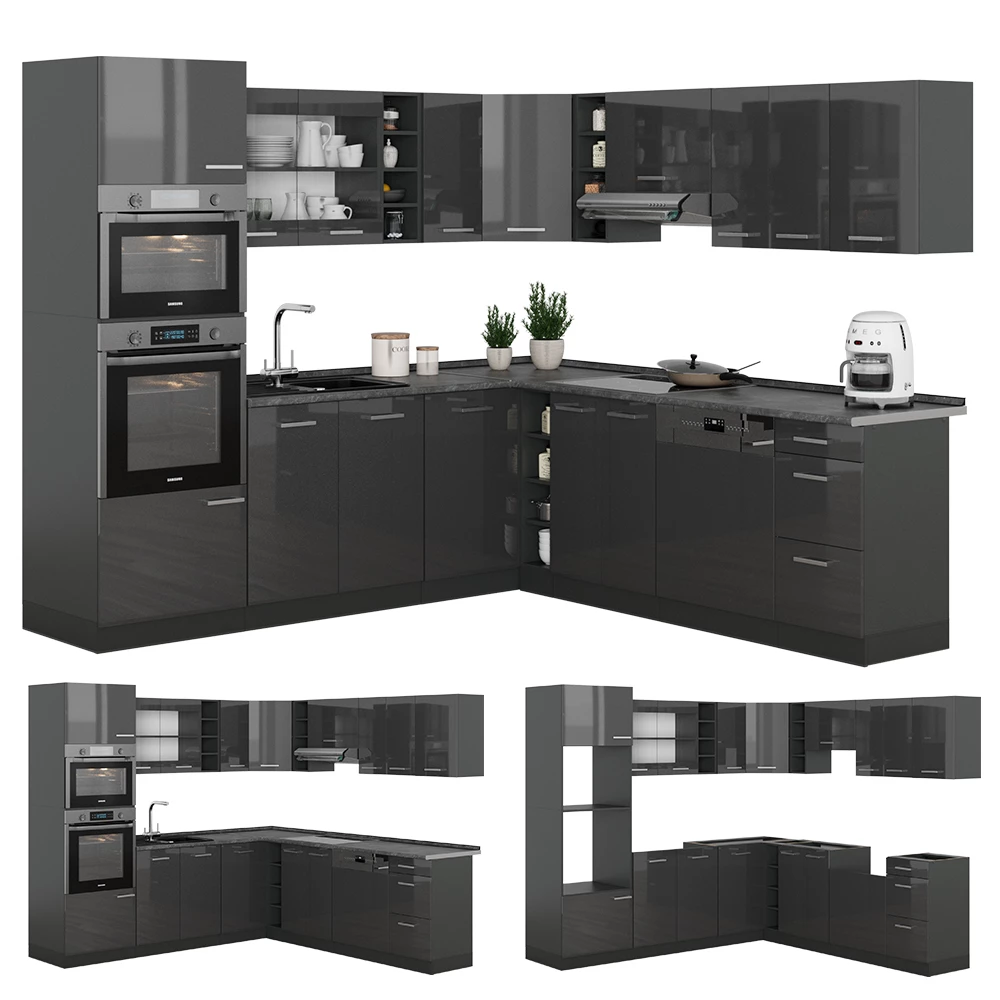Cuisine En Angle R-Line Par Vicco, Blanc Anthracite Haute Brillance (moderne)