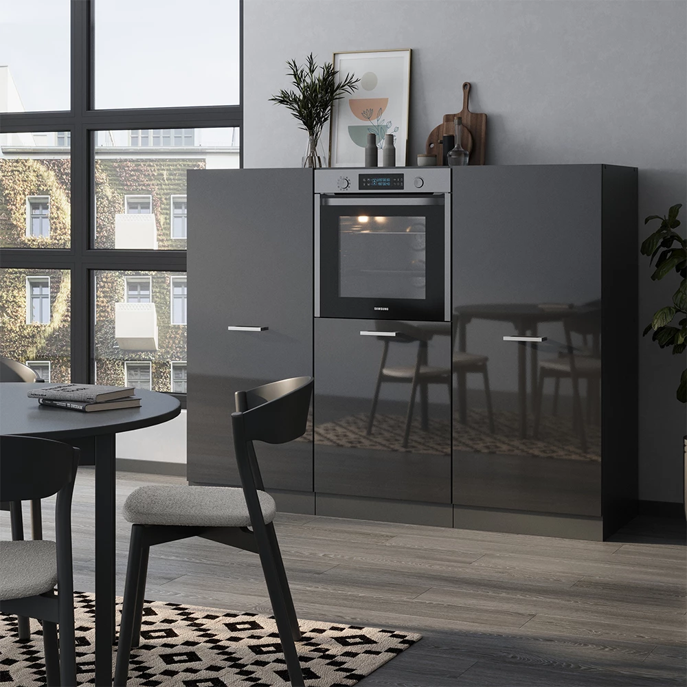 Vicco Cucine componibili piccole Antracite lucido/antracite 180 cm senza piano di lavoro, R-Line