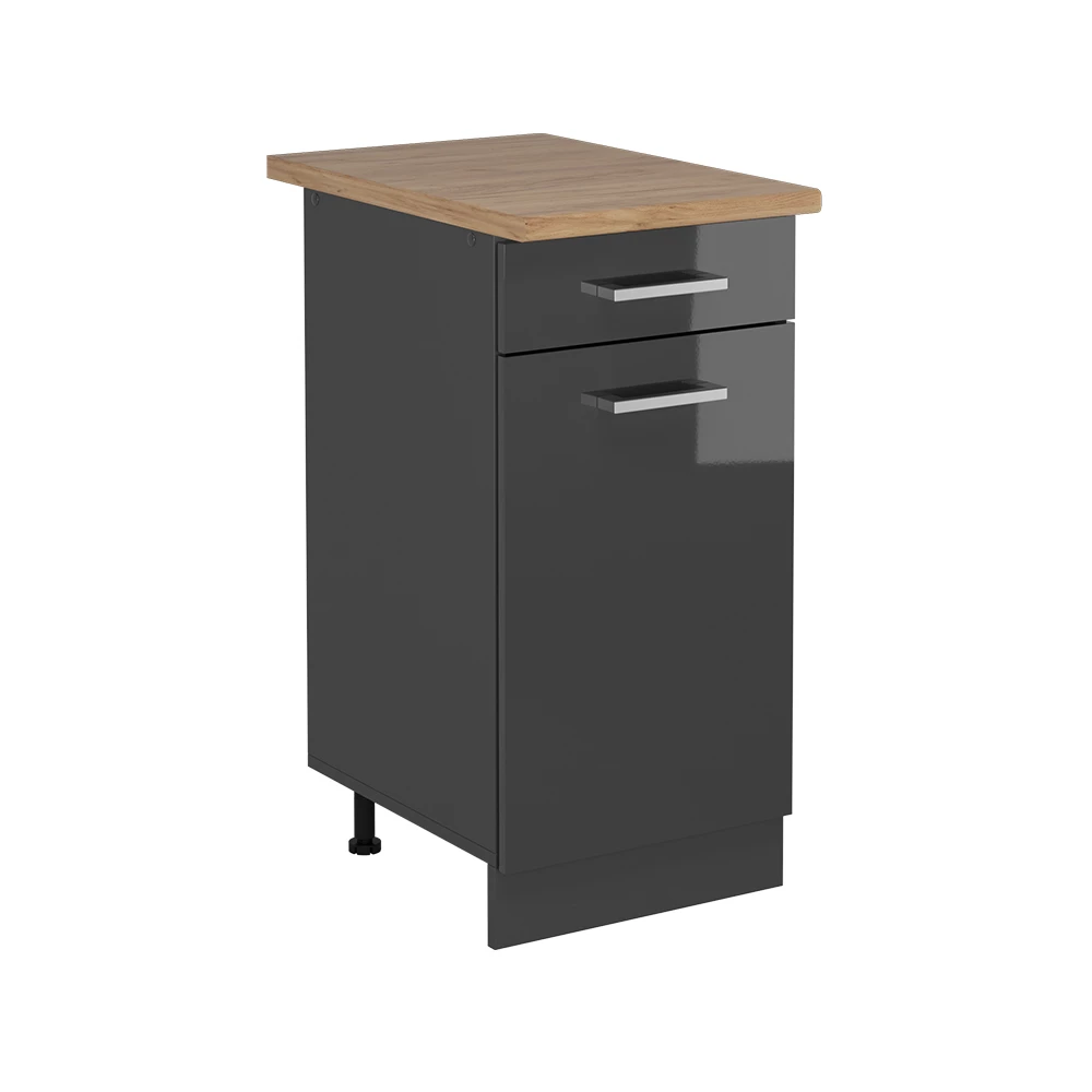 Küchenunterschrank R-Line Anthrazit Hochglanz 40 cm , AP Eiche Vicco | Anthrazit Hochglanz/Anthrazit | Schubunterschrank 40 cm