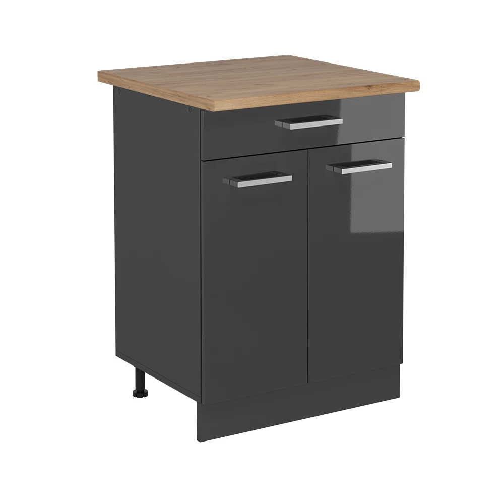 Meuble cuisine en Anthracite Haute brillance sur fond blanc