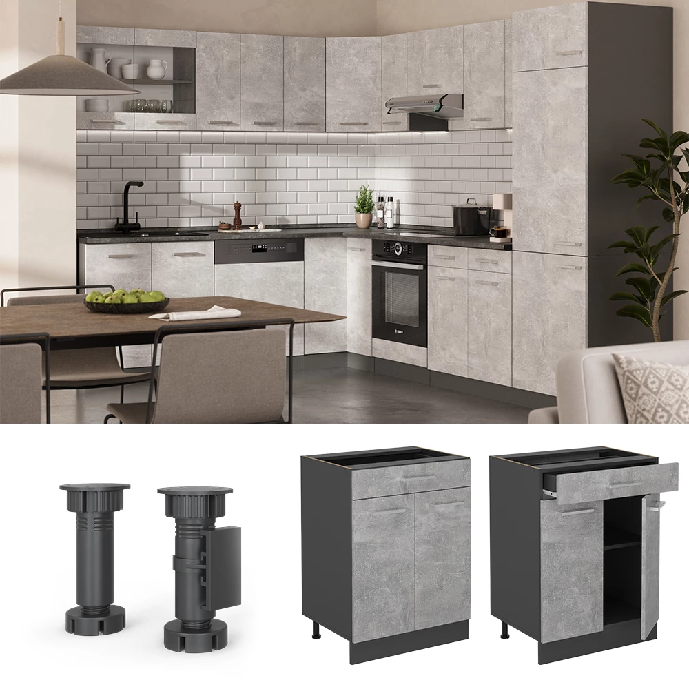 Vicco Keittiön peruskaappi betoni 60cm, AP Antrasiitti, R-Line