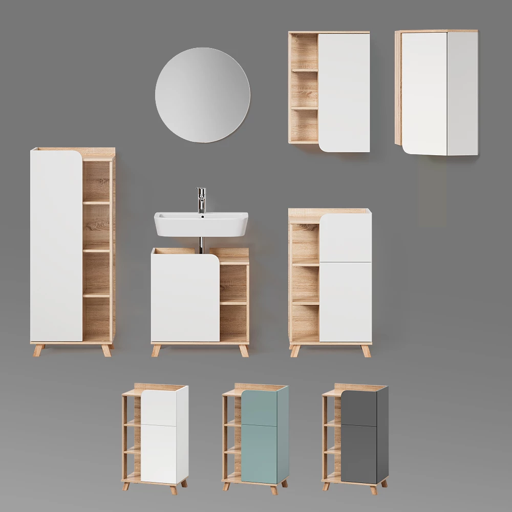 livinity® Midischrank Anthrazit 50 x 128 cm mit Tür und offenen Fächern, Marano