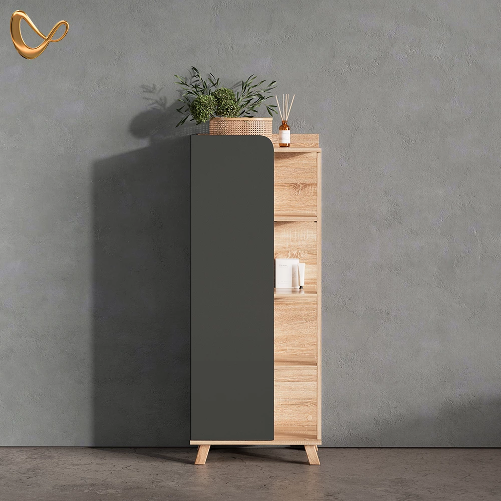 livinity® Midischrank Anthrazit 50 x 128 cm mit Tür und offenen Fächern, Marano