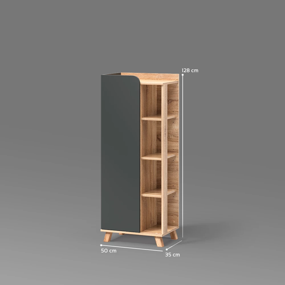 Midischrank in Anthrazit auf weißem Hintergrund mit sichtbaren Maßen