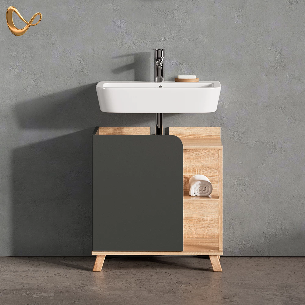 Waschbeckenunterschrank Marano Anthrazit 60 x 65 cm mit Tür und offenen Fächern livinity®