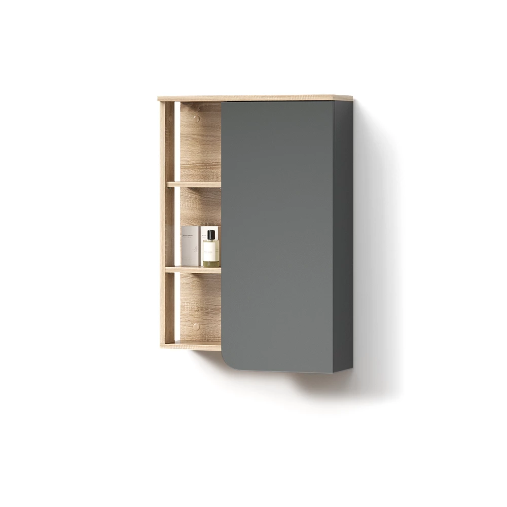 Badschrank in Anthrazit auf weißem Hintergrund