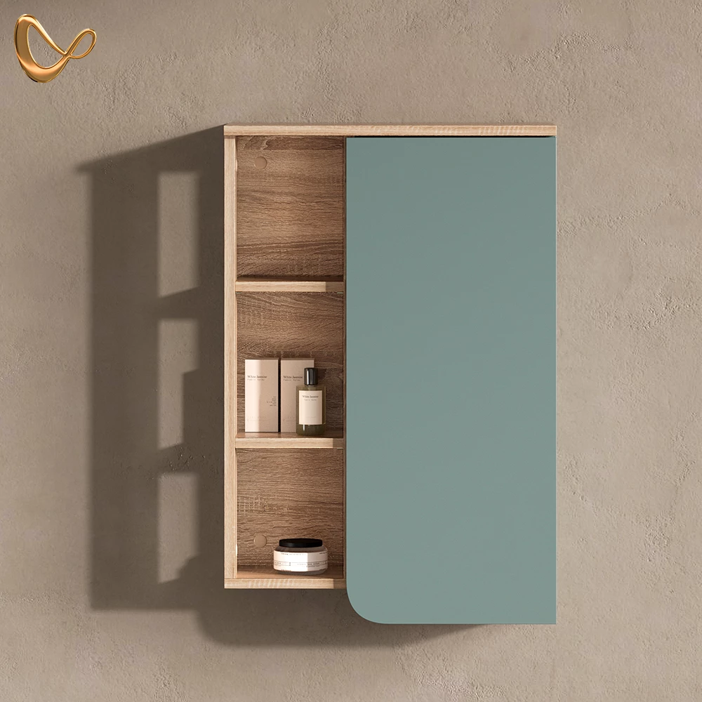 Badschrank Marano Blau-Grau 50 x 75 cm mit Tür und offenen Fächern livinity®