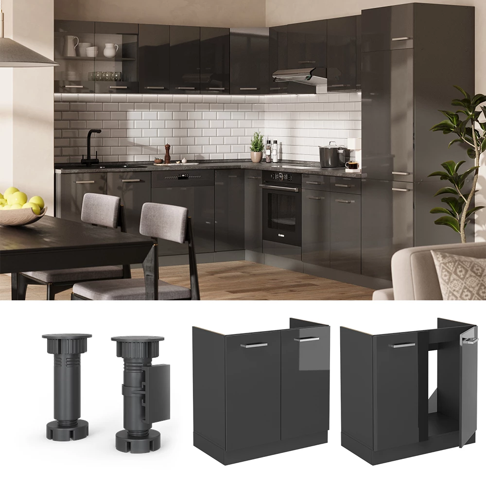 Wastafelonderkast in Antraciet Hoogglans op een witte achtergrond