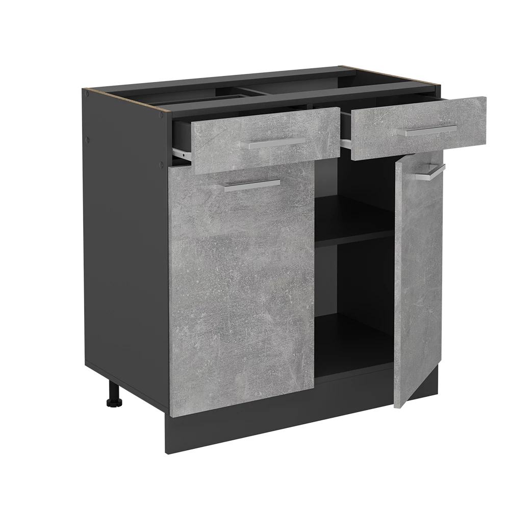 Keukenonderkast in Beton on white background with decorative elements
