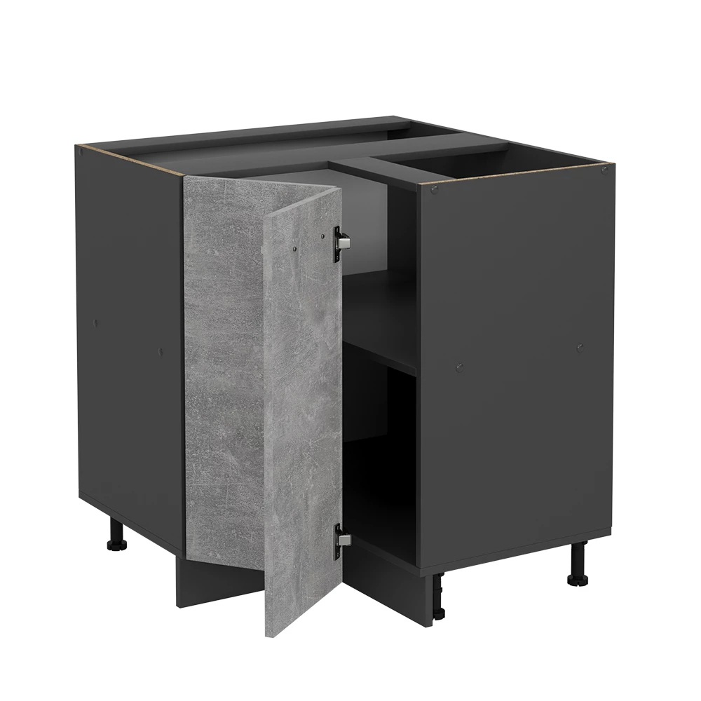Hoekkast in Beton on white background with decorative elements