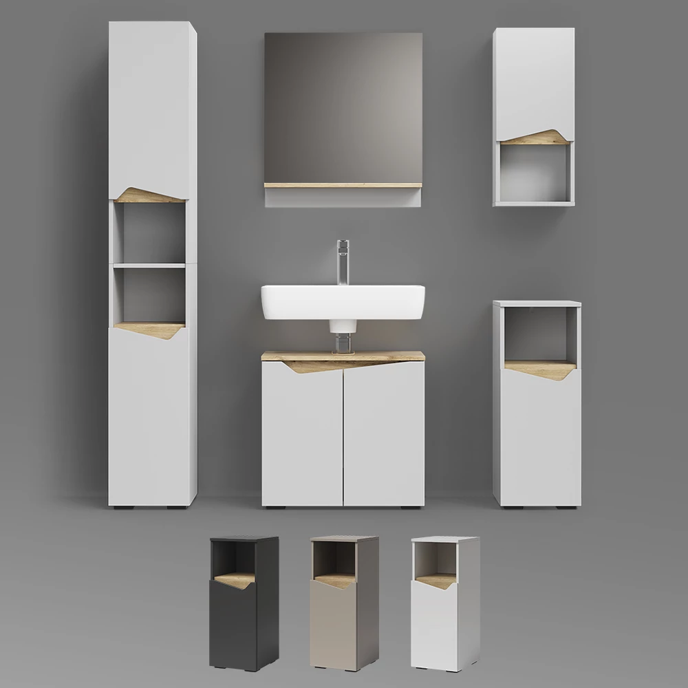 Badschrank Timavo Greige 30 x 67 cm mit Tür und offenem Fach livinity®