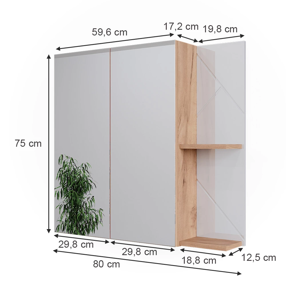 Vicco Badkamerspiegelkast Goldkraft eiken/wit hoogglans 80 x 75 cm, Irma