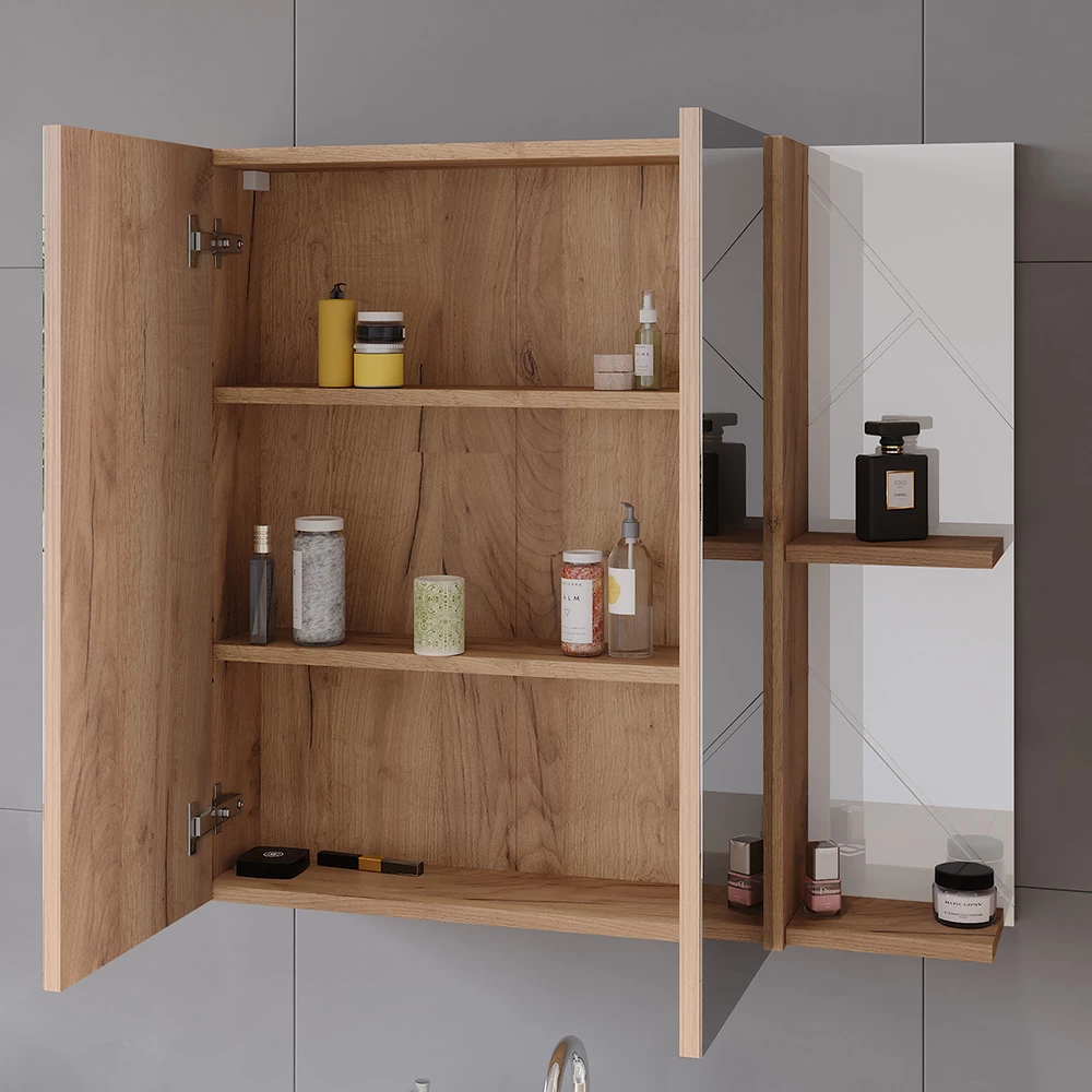 Vicco Badkamerspiegelkast Goldkraft eiken/wit hoogglans 80 x 75 cm, Irma