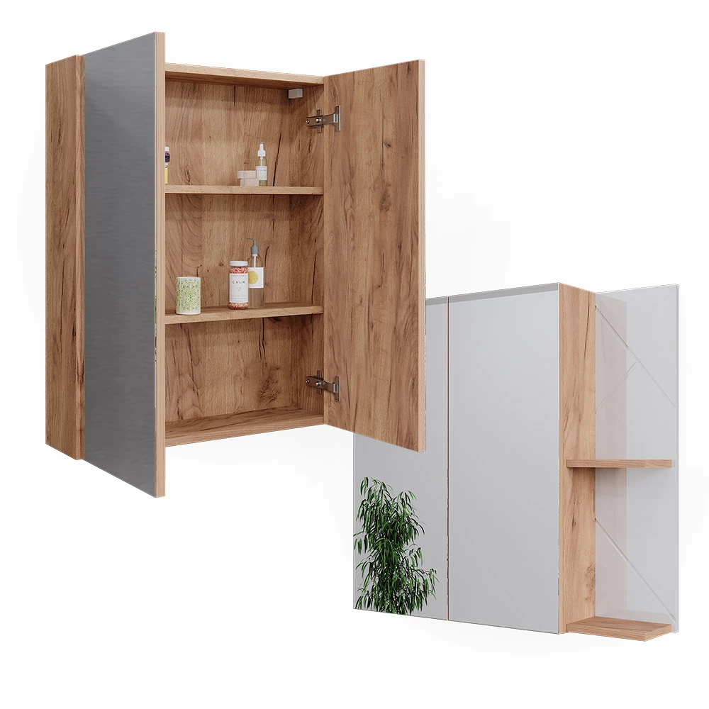 Vicco Badkamerspiegelkast Goldkraft eiken/wit hoogglans 80 x 75 cm, Irma