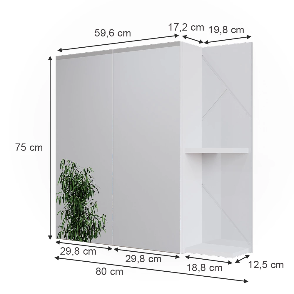 Vicco Badkamerspiegelkast Wit Hoogglans 80 x 75 cm, Irma