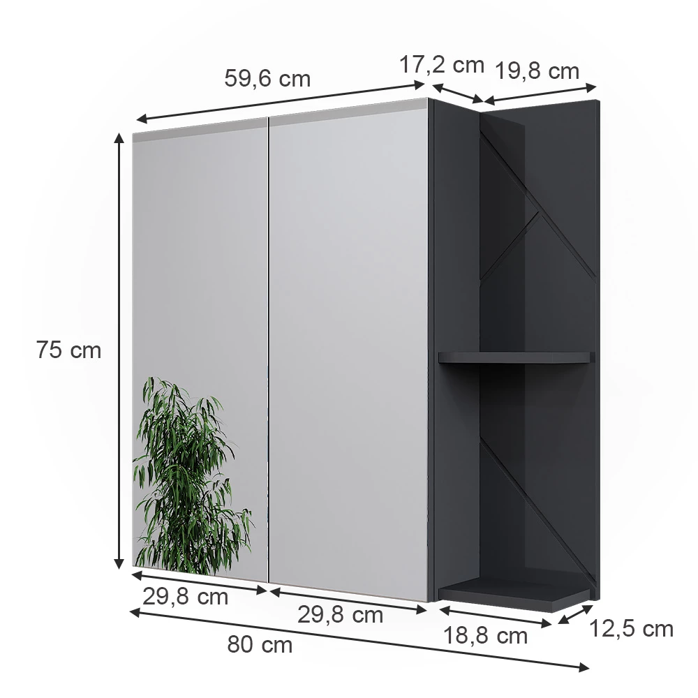 Vicco Badspiegelschrank Anthrazit Hochglanz 80 x 75 cm, Irma
