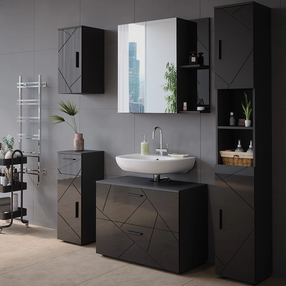 Vicco Badspiegelschrank Anthrazit Hochglanz 80 x 75 cm, Irma