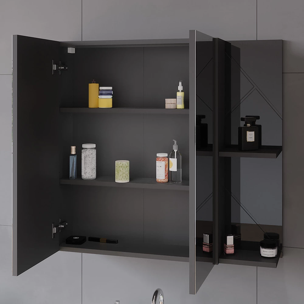Vicco Badspiegelschrank Anthrazit Hochglanz 80 x 75 cm, Irma