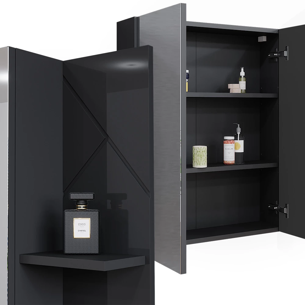 Vicco Badspiegelschrank Anthrazit Hochglanz 80 x 75 cm, Irma