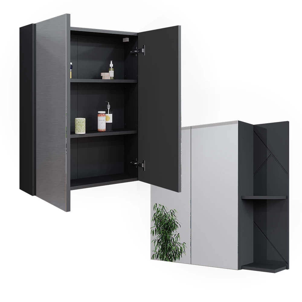 Vicco Badspiegelschrank Anthrazit Hochglanz 80 x 75 cm, Irma