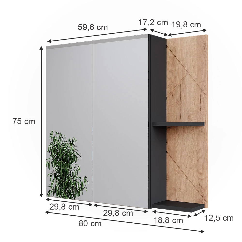 Vicco Badspiegelschrank Anthrazit/Goldkraft Eiche 80 x 75 cm, Irma