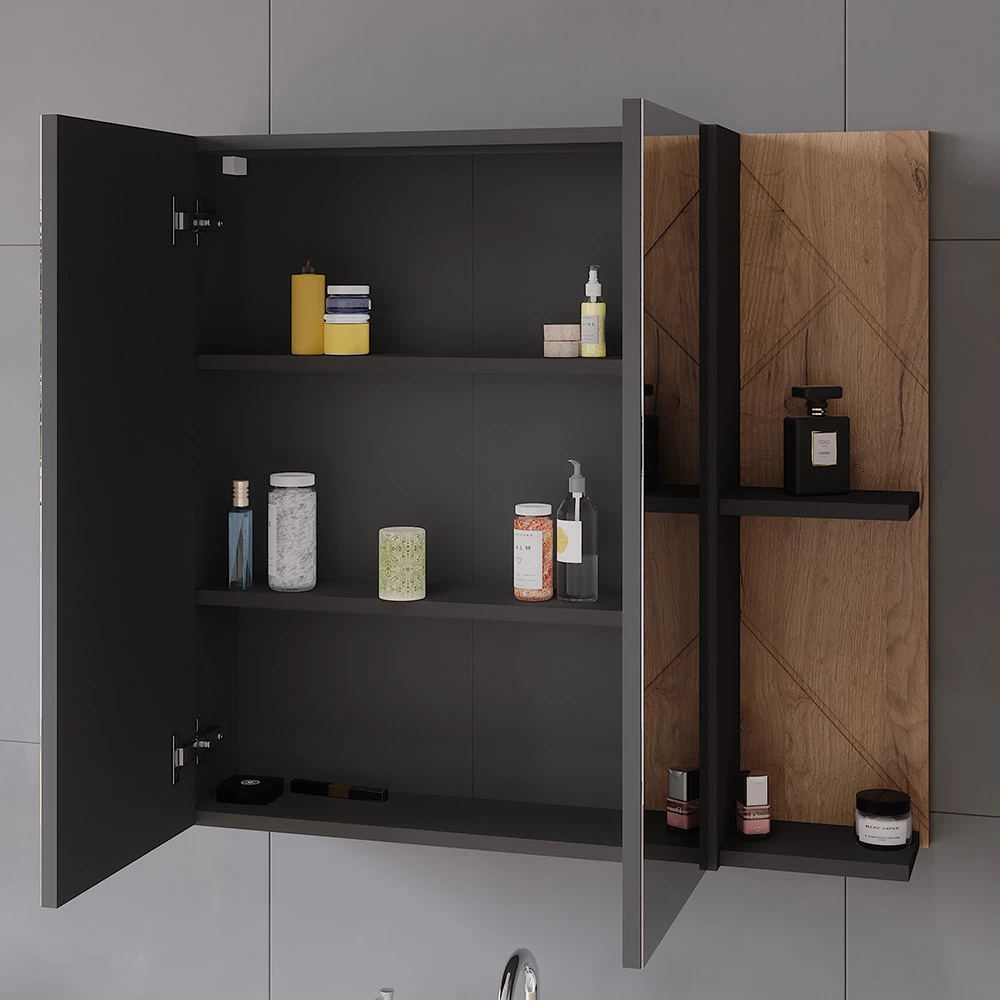 Vicco Badspiegelschrank Anthrazit/Goldkraft Eiche 80 x 75 cm, Irma