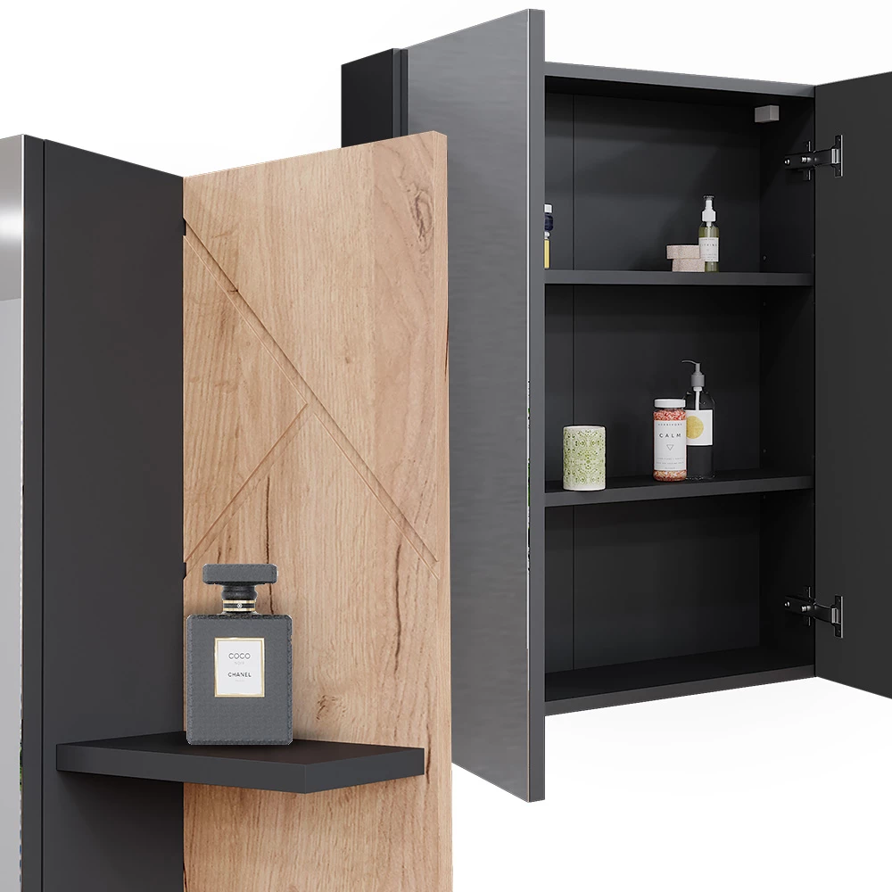 Vicco Badspiegelschrank Anthrazit/Goldkraft Eiche 80 x 75 cm, Irma