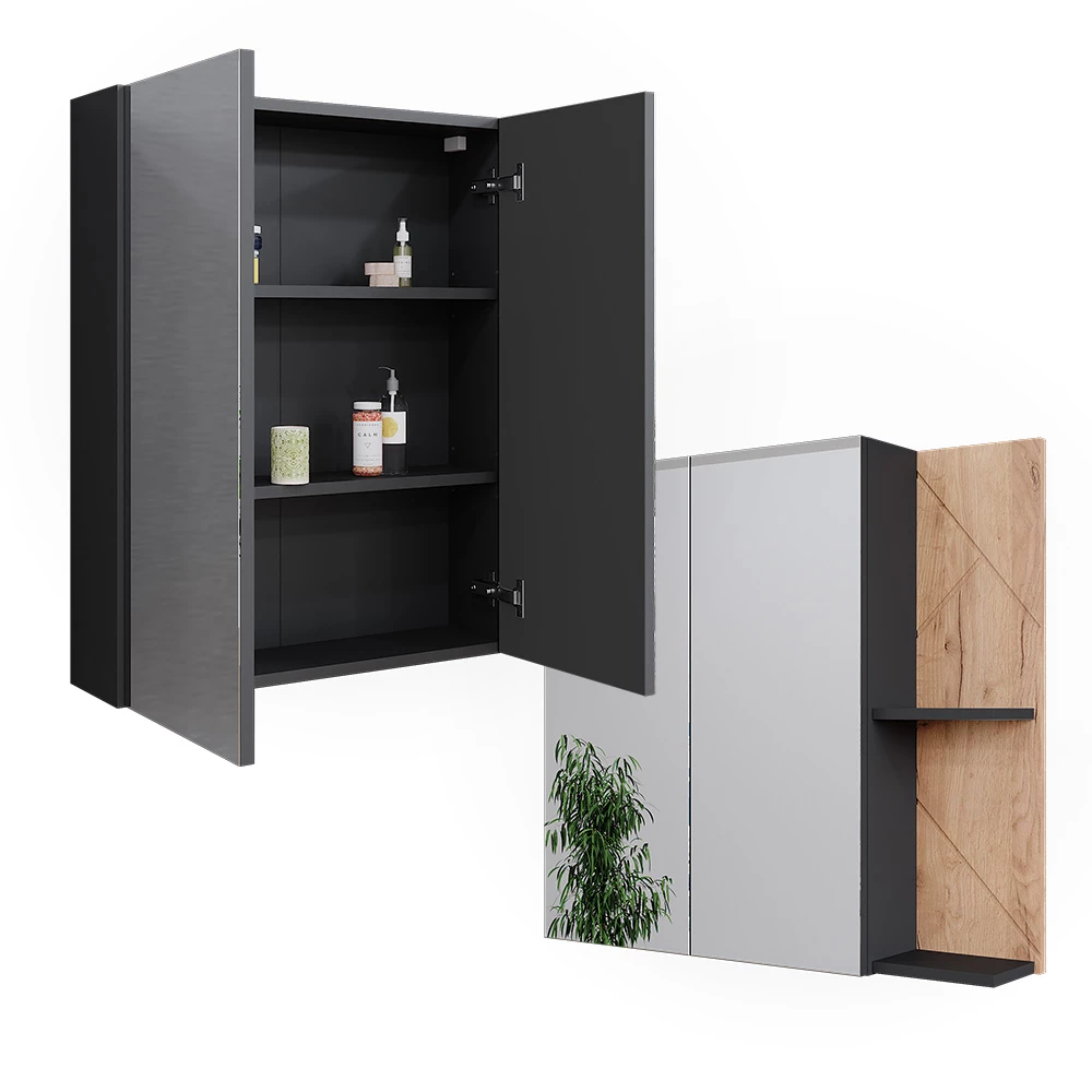 Vicco Badspiegelschrank Anthrazit/Goldkraft Eiche 80 x 75 cm, Irma