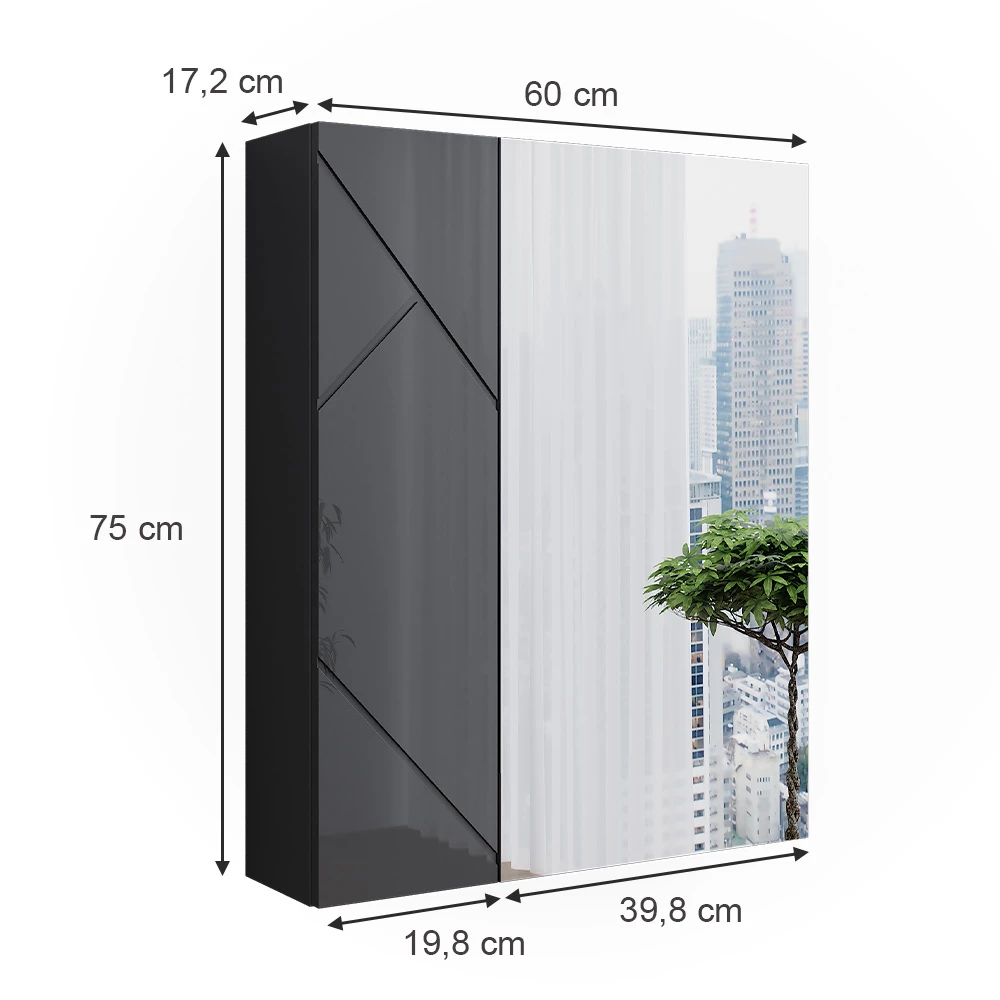 Vicco Badspiegelschrank Anthrazit/Anthrazit Hochglanz 60 x 75 cm, Irma