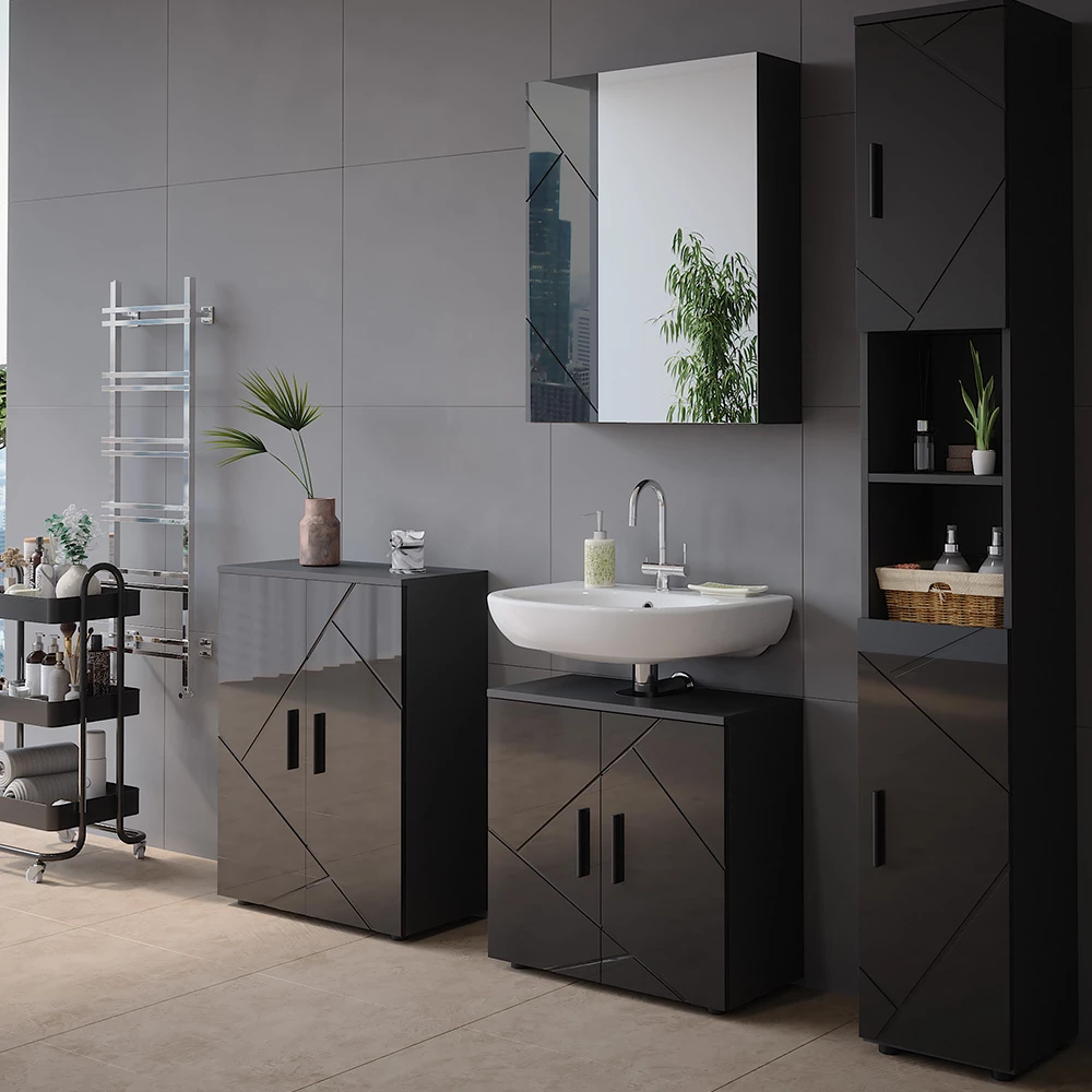 Vicco Badspiegelschrank Anthrazit/Anthrazit Hochglanz 60 x 75 cm, Irma