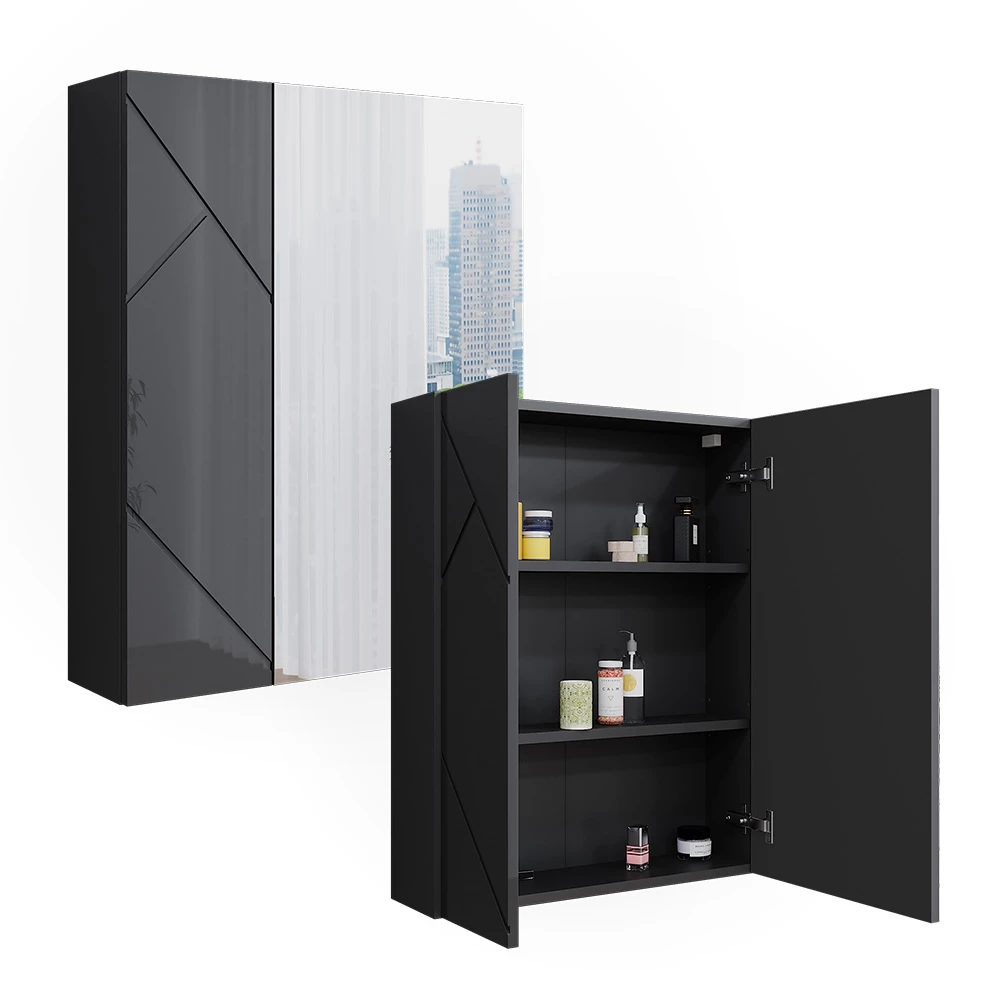 Vicco Badspiegelschrank Anthrazit/Anthrazit Hochglanz 60 x 75 cm, Irma