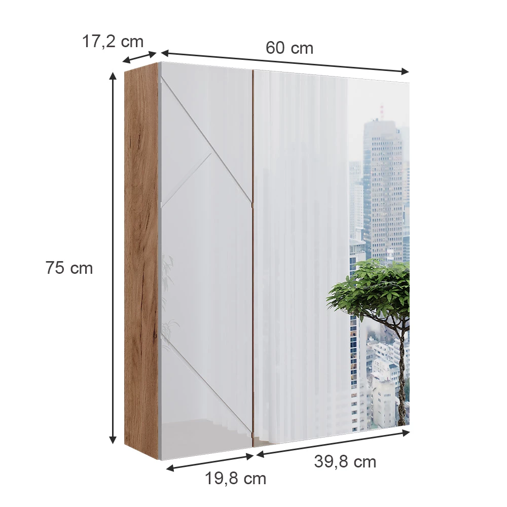 Vicco Mobile a specchio per il bagno Rovere Goldkraft/bianco lucido 60 x 75 cm, Irma